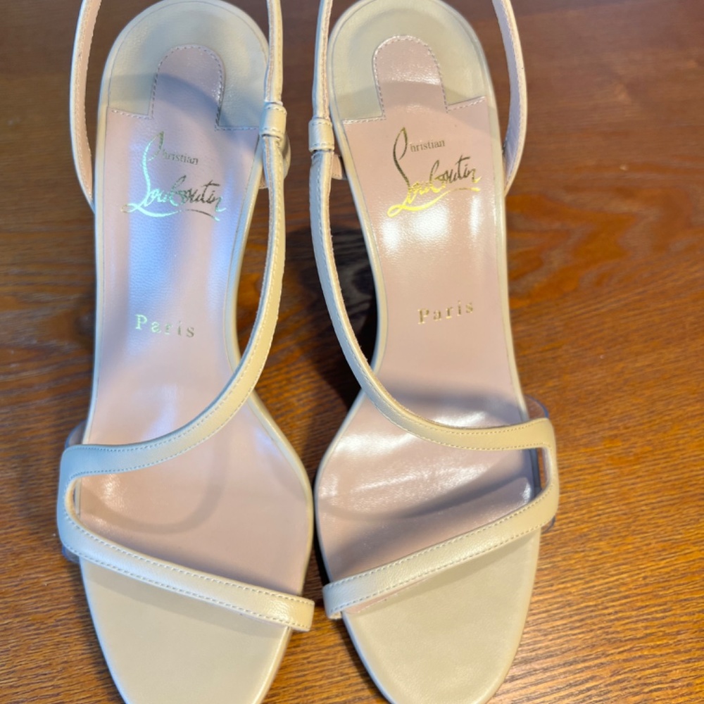 Christian Louboutin Beige Strappy Sandals with Red Soles - Picture 3 of 5